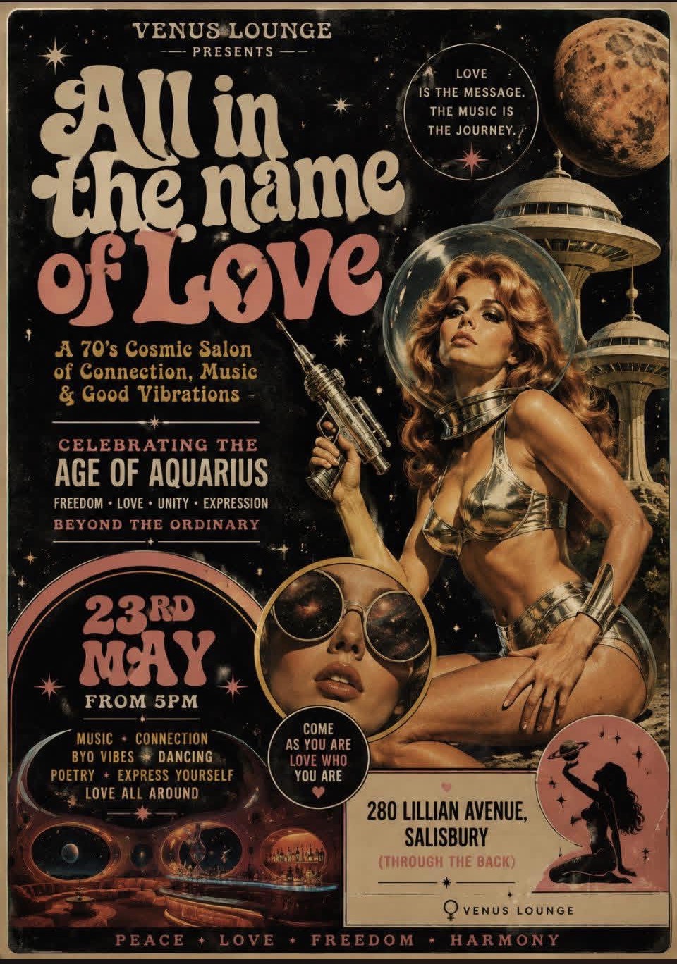 All in the Name of Love — a 70s cosmic salon of connection, music and good vibrations — 23rd May from 5pm at the Venus Lounge
