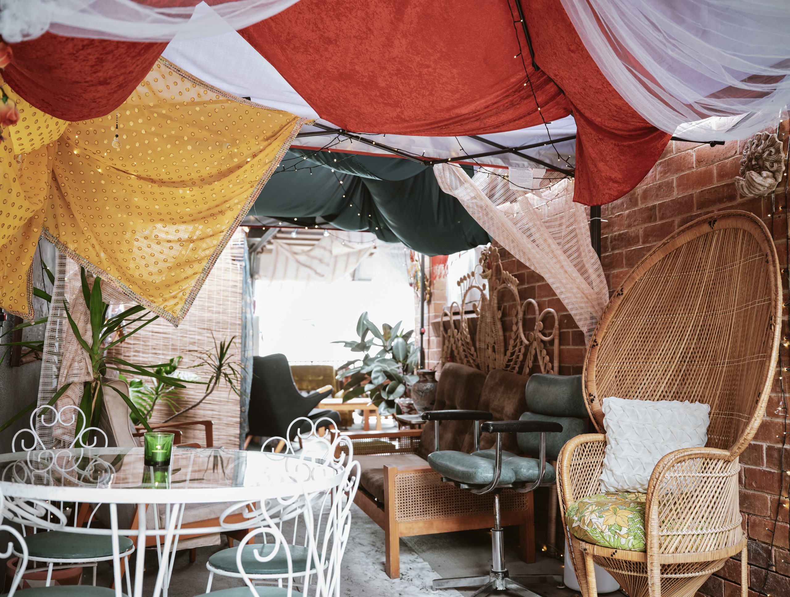 Fairy-lit outdoor laneway used for small private events at Joy's on the Avenue in Salisbury